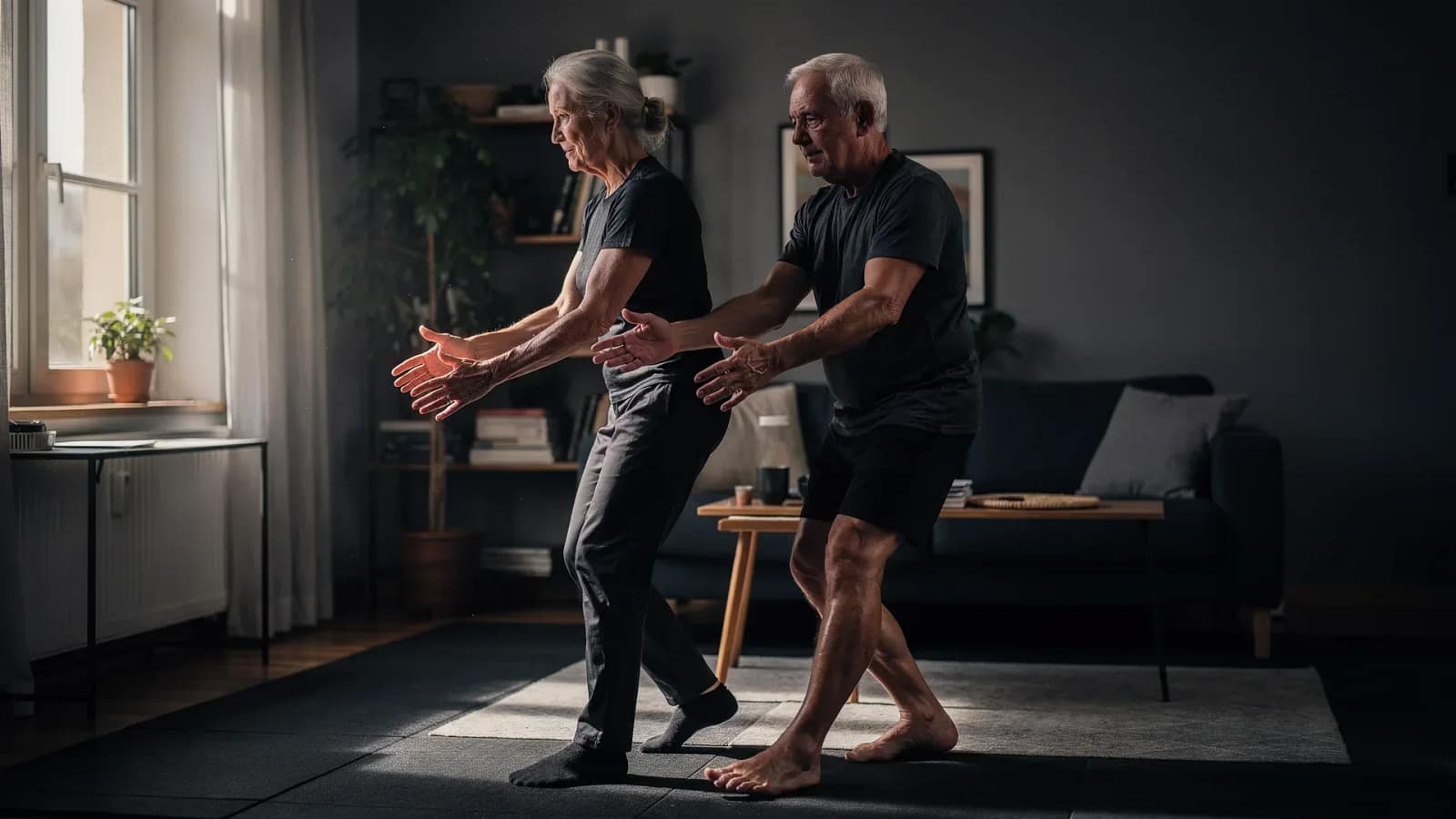Älteres Paar macht gelenkschonendes Low-Impact-Aerobic