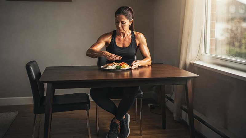 Mann bereitet in der Küche eine ausgewogene Mahlzeit zu