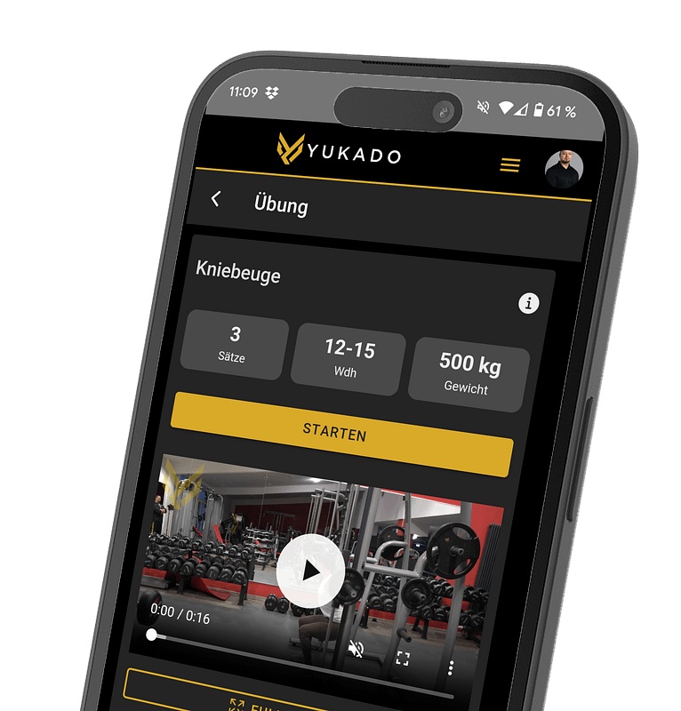 Screenshot der YUKADO App mit Trainingsplan