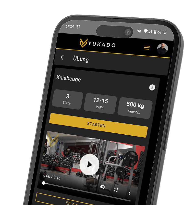 Screenshot der YUKADO App mit Trainingsplan